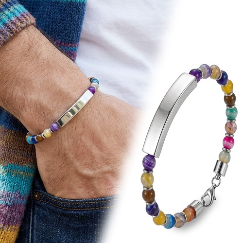 Çakra Doğaltaş Beyaz İsim Yazılabilir Ve Ayarlanabilir Çelik Zincir Bileklik