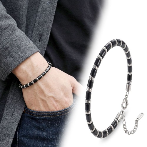 Oniks Taşlı Erkek Bileklik – Ayarlanabilir Çelik Papağan Kilit