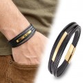İsim Yazılabilir Sarı Titanyum Plakalı Çoklu Siyah Deri Erkek Bileklik