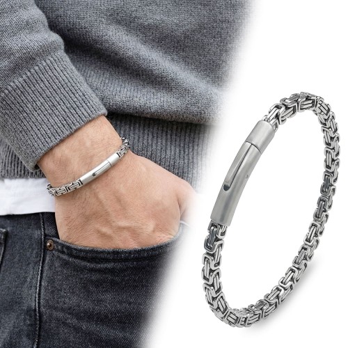 Tekli 4mm Kral Model Çelik Zincir Erkek Bileklik – Çelik Kilitli