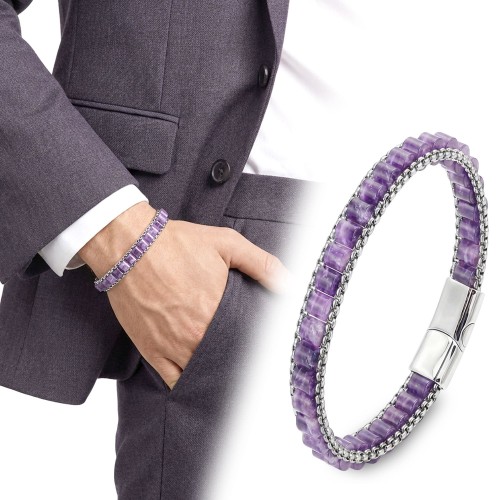 Kaplan Gözü Doğal Taşlı Hasır Örgü Zincirli Erkek Çelik Bileklik