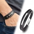 İsim Yazılabilir Sarı Titanyum Plakalı Çoklu Siyah Deri Erkek Bileklik