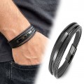 İsim Yazılabilir Siyah Titanyum Plakalı Çoklu Siyah Deri Erkek Bileklik