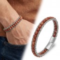 Kırmızı Jasper Doğal Taşlı Hasır Örgü Zincirli Erkek Çelik Bileklik