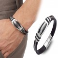 Deri kordonlu, çelik orta plakalı, çelik halat şeritli ve krom kilitli toptan erkek bileklik