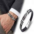 Atatürk imzalı çelik plakalı, çelik halatlı deri toptan erkek bileklik