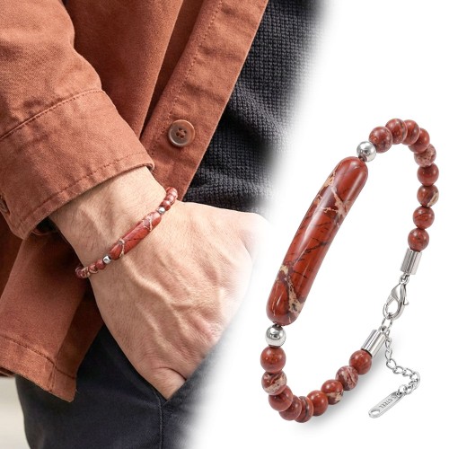 Kırmızı Jasper Doğaltaş Çelik Halat Ve Çelik Klipsli Bileklik