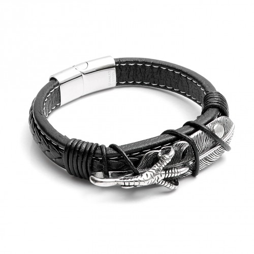 Yaprak Modeli 316L Ayar Çelik Ve Orjinal Deri Billeklik