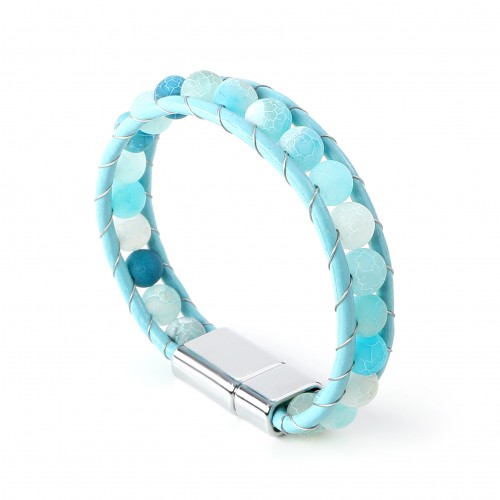 Mat Mavi Akik Doğaltaşlı Mavi Derili Bayan Bileklik