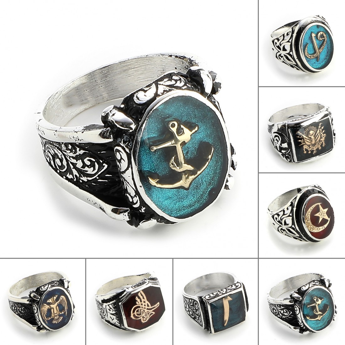 Toptan Çapa Mineli Alloy Otantik Erkek Yüzük Fiyatları