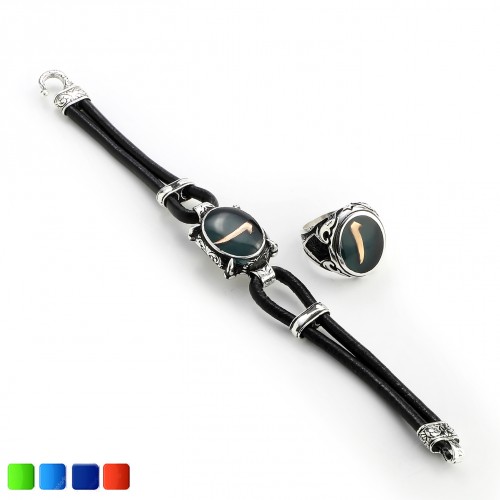 Elif Moifli Deri Kordonlu Mineli Bileklik Ve Yüzük