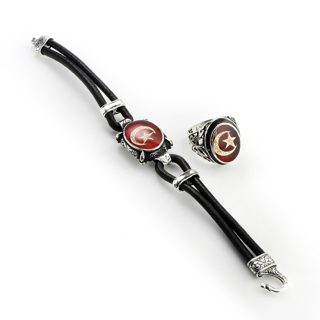 Toptan Ay Yıldız Deri Kordonlu Mineli Bileklik Ve Yüzük Fiyatları