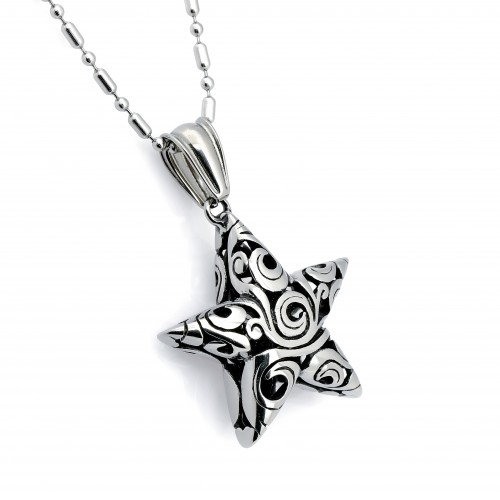 Rüzgar Desenli Yıldız Çelik Kolye Ucu