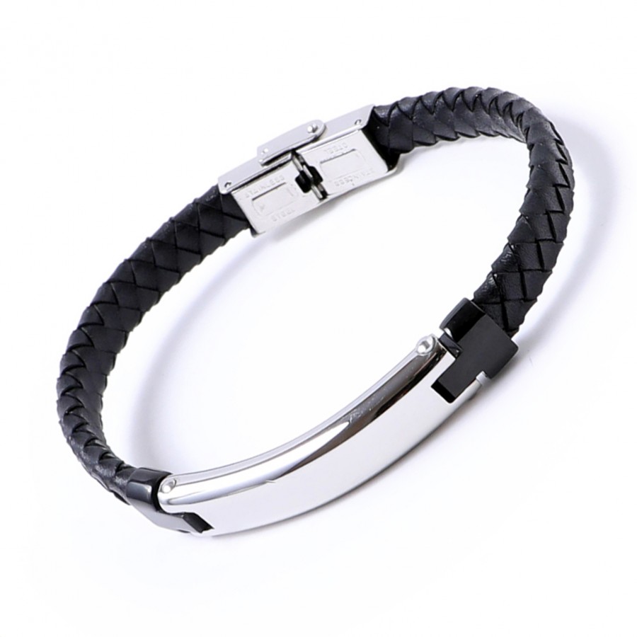 Toptan 316L Ayar Hakiki Deri İsim Yazılabilen Çelik Bileklik Fiyatları