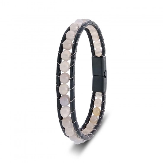 Smoky Quartz Stone, Leather Cord and Steel Lock Bracelet Smoky Quartz Stone, Leather Cord and Steel Lock Bracelet