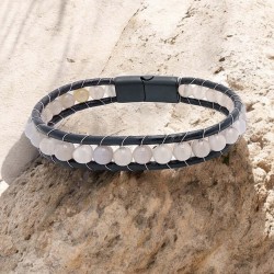 سوار بحجر الكوارتز الدخاني، وحبل جلدي، وقفل فولاذي