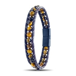 Wholesale Tiger Eye Natural Stone Leather and Steel Bracelets