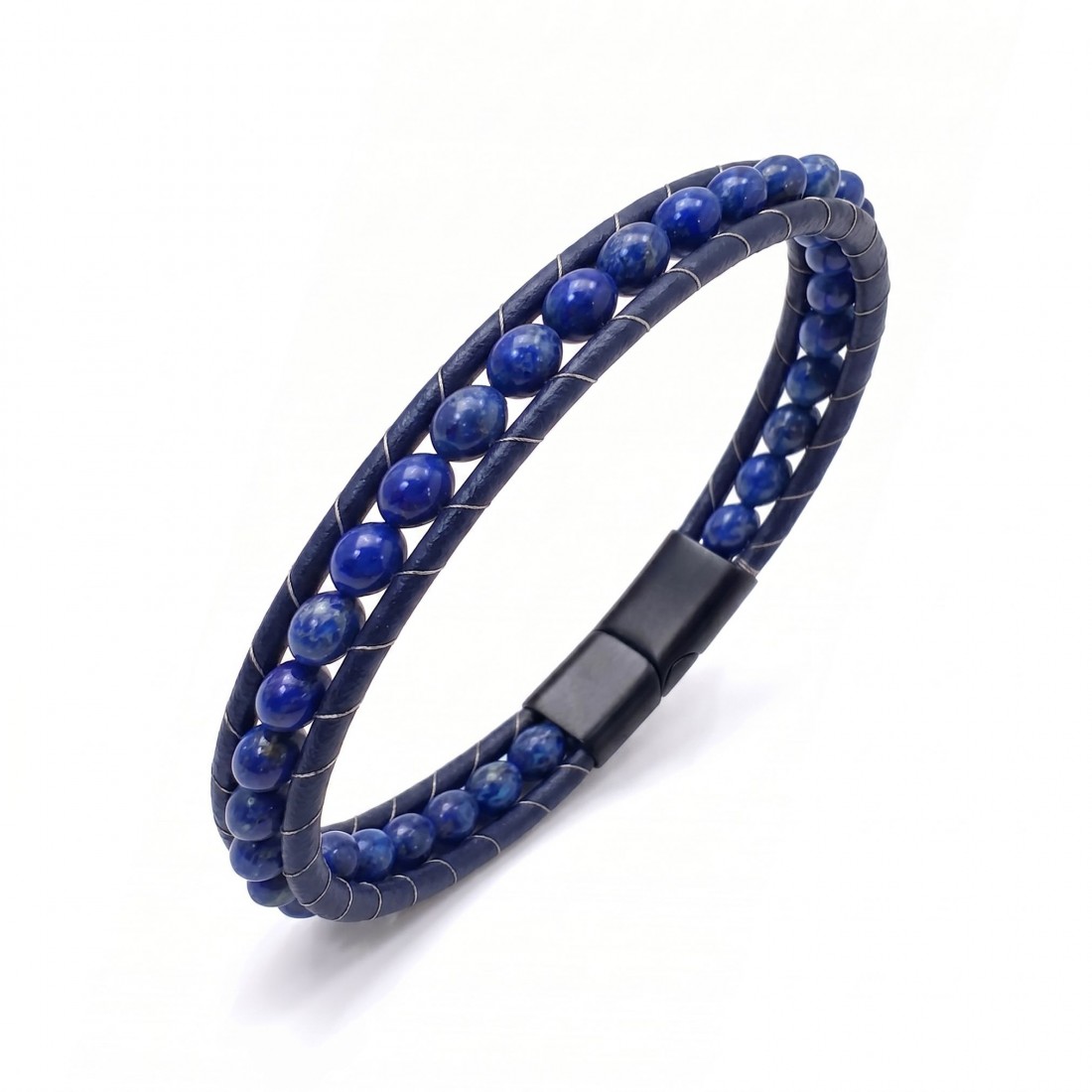 6mm Lapis Taşlı Deri Kordon Ve Çelik Bileklik