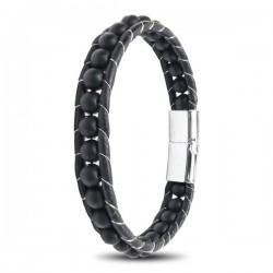 6mm Mat Oniks Taşlı Deri Kordon Ve Çelik Bileklik