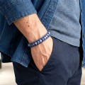 6mm Mavi Damarlı Akik Taşlı Deri Kordon Ve Çelik Bileklik