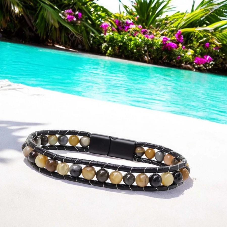 6Mm Yemen Akik Deri Kordon Ve Çelik Bileklik