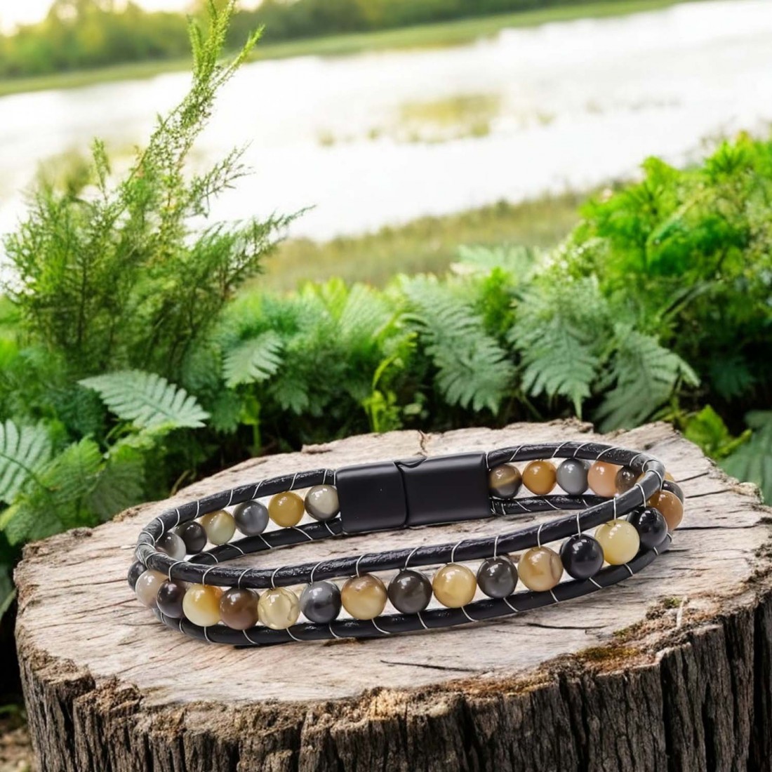 6Mm Yemen Akik Deri Kordon Ve Çelik Bileklik