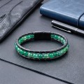 6mm Yeşil Akik Taşlı Deri Kordon Ve Çelik Bileklik