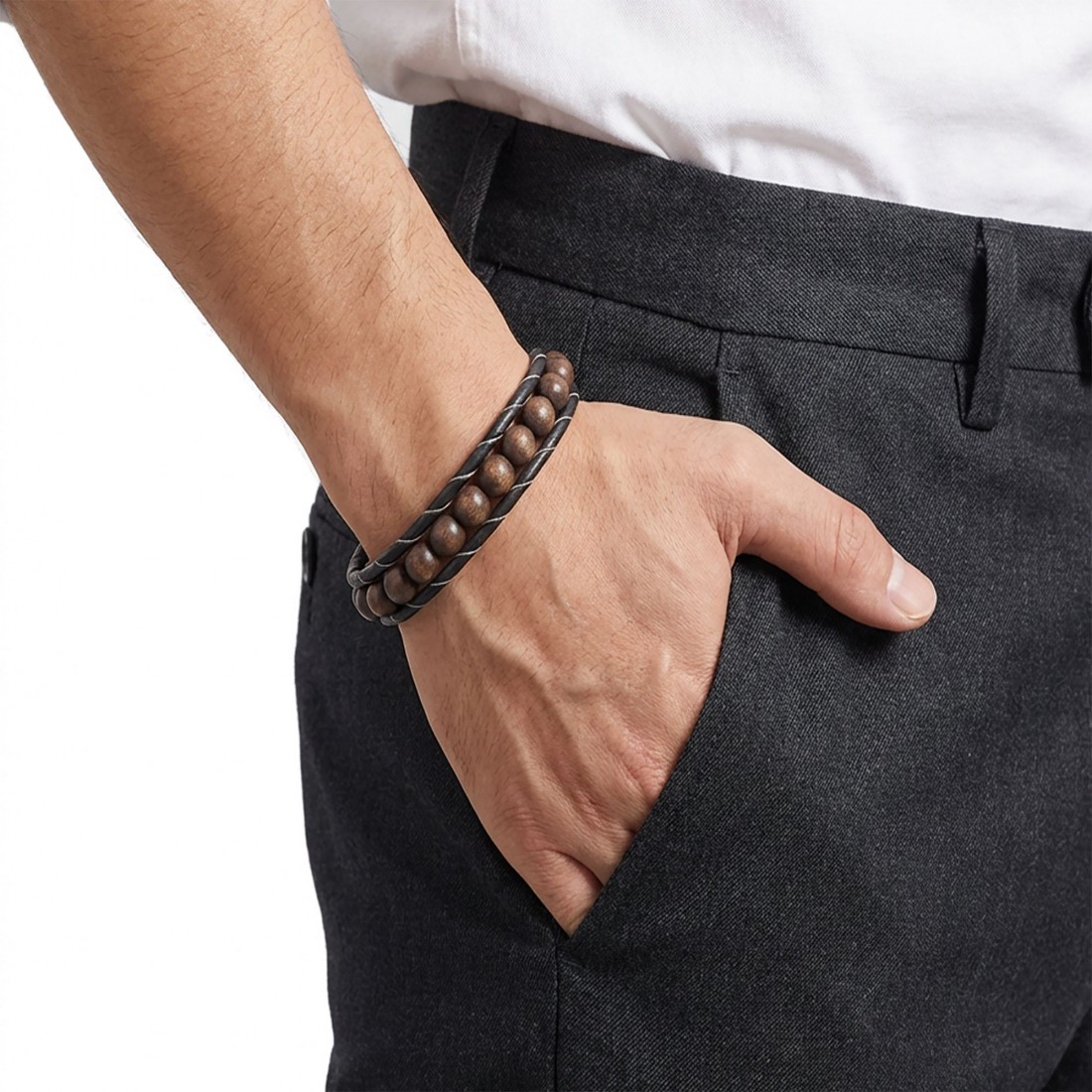 8mm Ceviz Ağacı Deri Bileklik