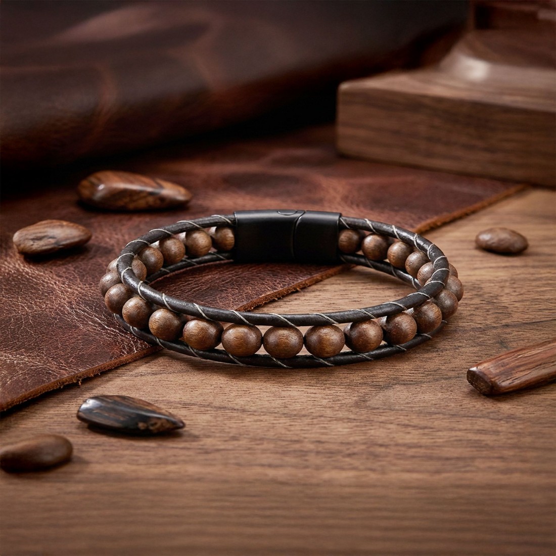 8mm Ceviz Ağacı Deri Bileklik