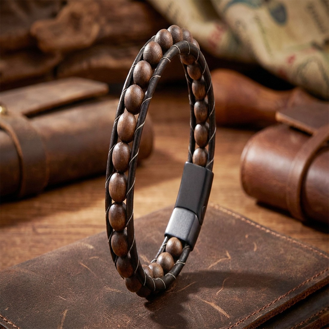 8mm Ceviz Ağacı Deri Bileklik