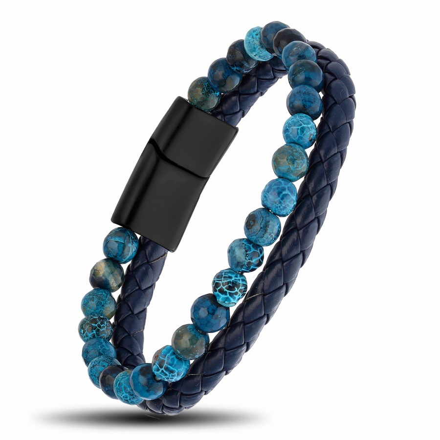 Akik Doğaltaş Deri Erkek Bileklik