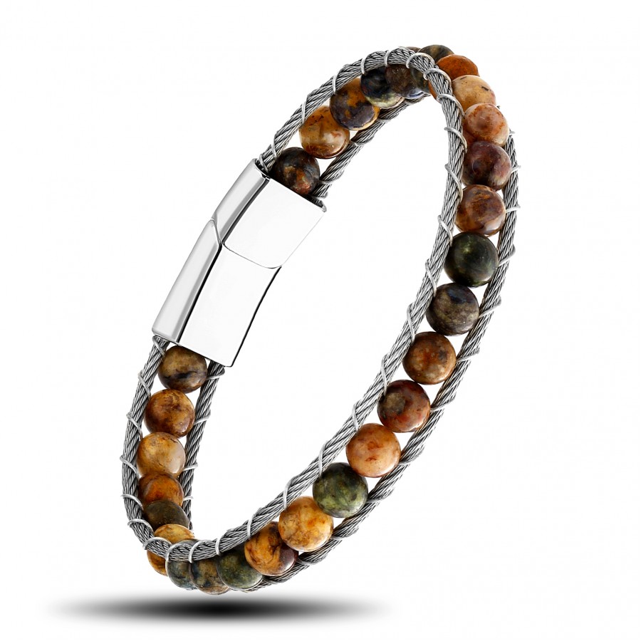 Akik Doğaltaş Ve Çelik Halat Örme Bileklik