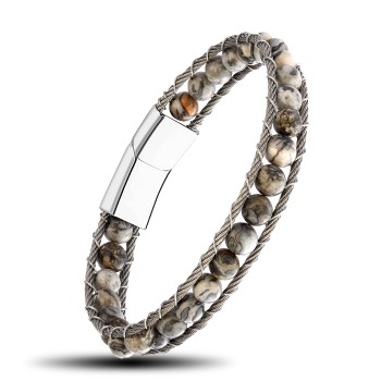 Akik Doğaltaş Ve Çelik Halat Örme Bileklik