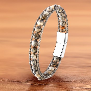 Akik Doğaltaş Ve Çelik Halat Örme Bileklik