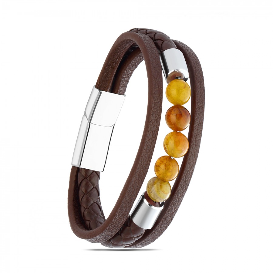 Akik Doğaltaş Ve Çoklu Deri Bileklik