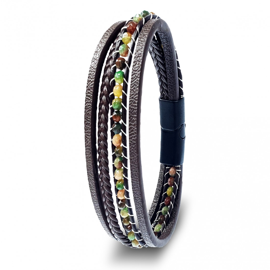 Akik Doğaltaş Ve Deri Çoklu Bileklik