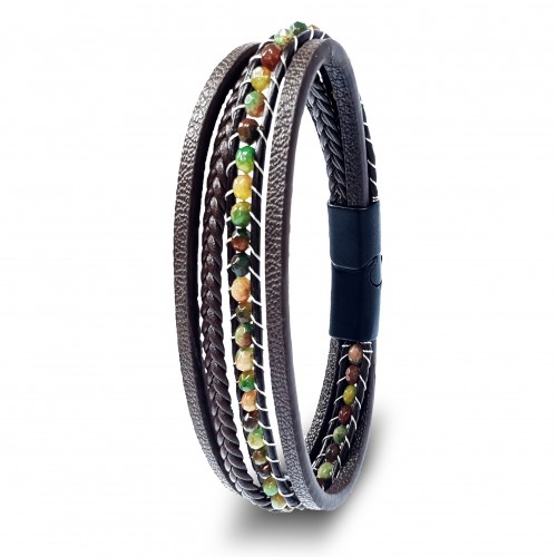 Akik Doğaltaş Ve Deri Çoklu Bileklik