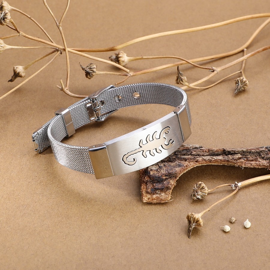 Toptan Akrep İşlemeli 316L Ayar Çelik Hasır Kordonlu Bileklik Fiyatları