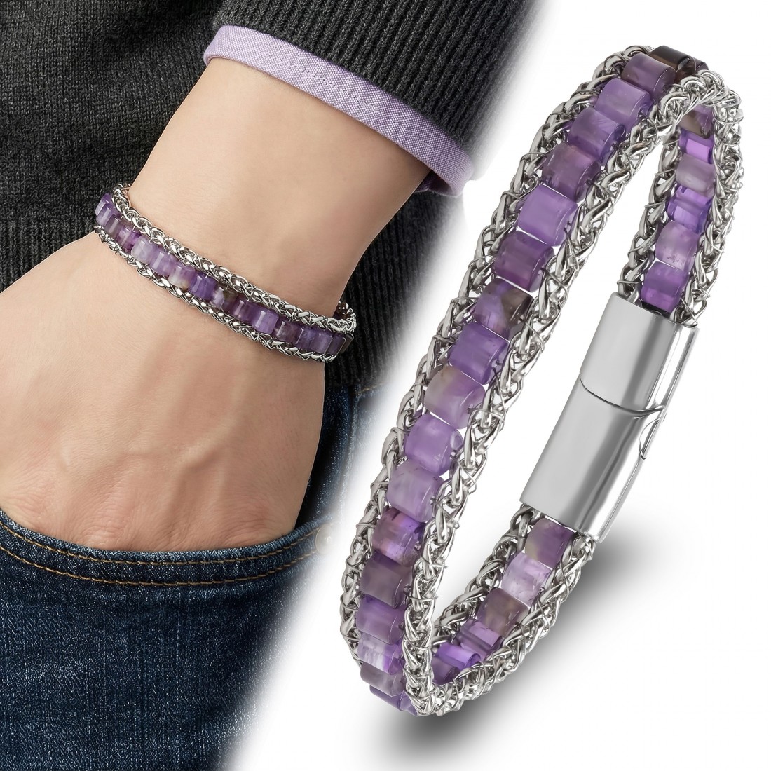 Men's Natural Stone Steel Bracelet 14045