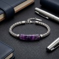 Ametist Doğal Taşlı Ve Ayarlanabilir Çelik Zincir Bileklik