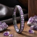 Ametist & Hematit Çelik Örgülü Deri Bileklik