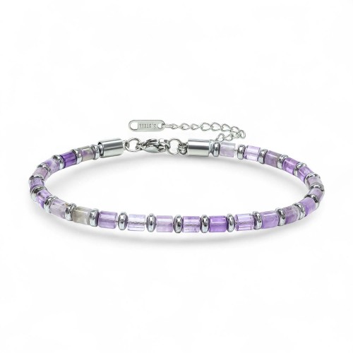 Ametist Taşı & Silver Hematit Taşlı Ayarlanabilir Çelik Zincir Erkek Bileklik