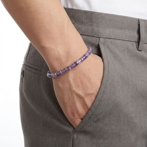 Ametist Taşı & Silver Hematit Taşlı Ayarlanabilir Çelik Zincir Erkek Bileklik