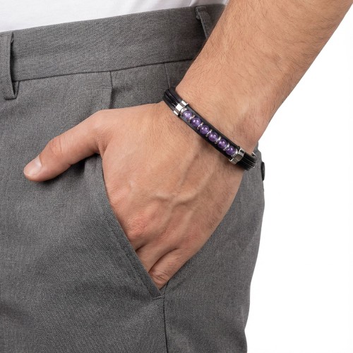 Ametist Taşlı Deri Bileklik