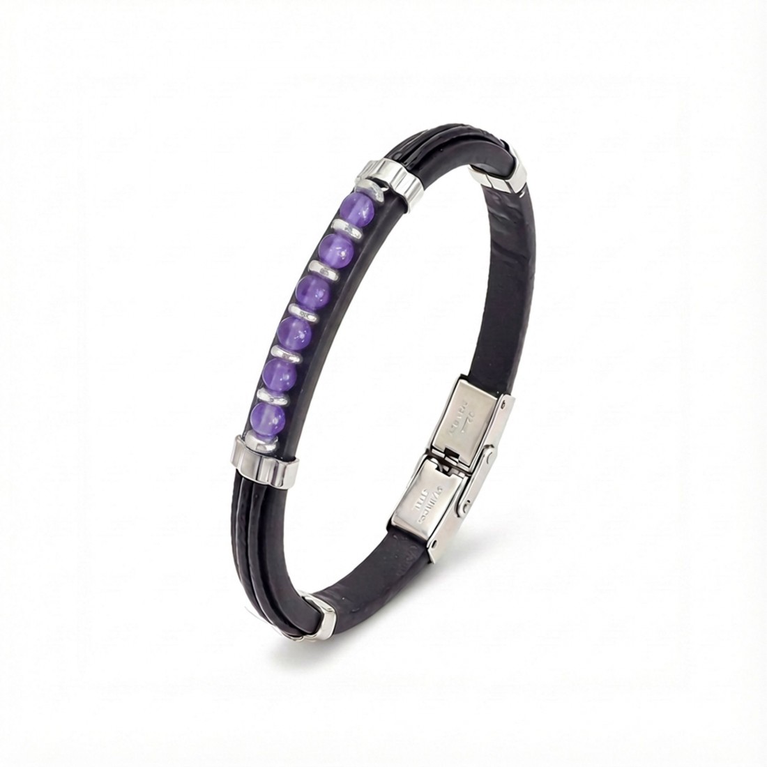Ametist Taşlı Deri Bileklik