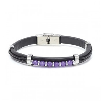 Ametist Taşlı Deri Bileklik