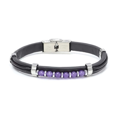 Ametist Taşlı Deri Bileklik