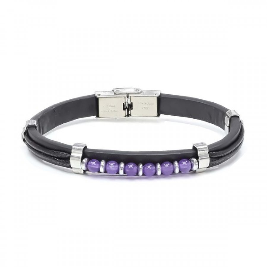 Ametist Taşlı Deri Bileklik