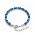Arpa Kesim Mavi Ve Gümüş Hematit Doğal Taşlı Ayarlanabilir Çelik Zincir Bileklik