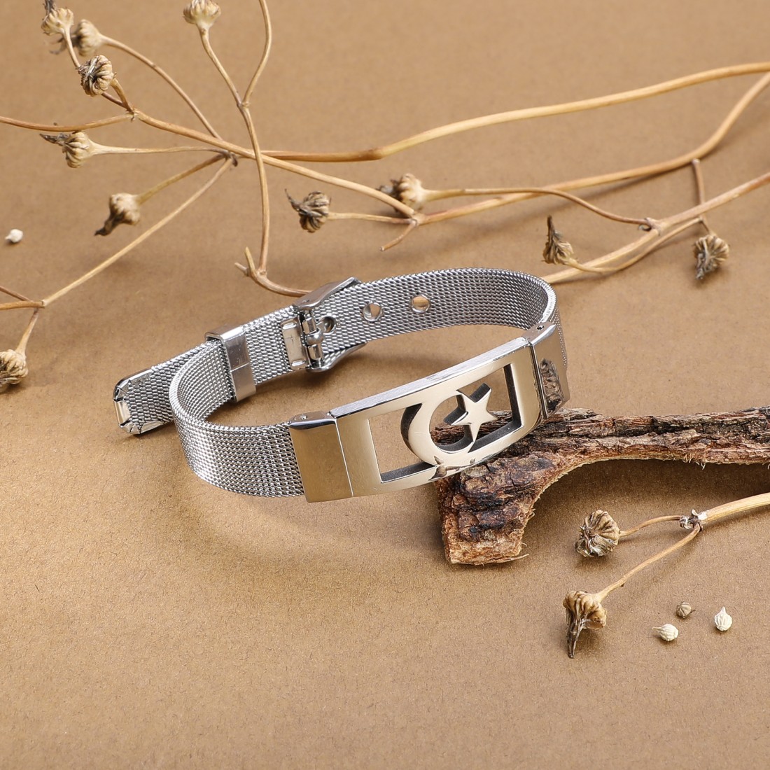 Toptan Ay Yıldız 316L Ayar Çelik Hasır Kordonlu Bileklik Fiyatları